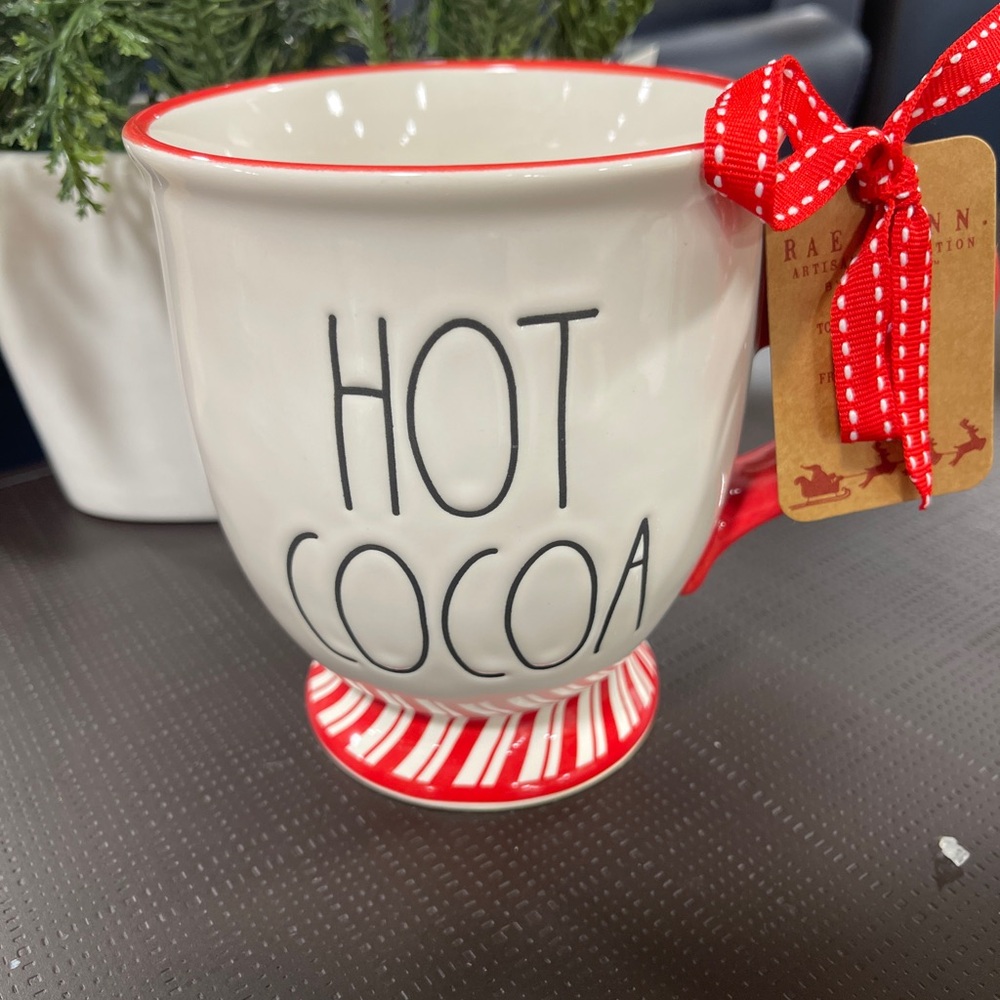 Rae Dunn Christmas Winter Hot Cocoa Candy Cane XL Ceramic Coffee Mug NWT